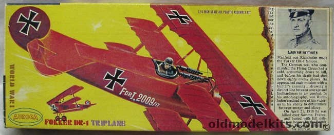 Aurora 1/48 Fokker DR-1 Triplane Newpaper Issue, 105-79 plastic model kit